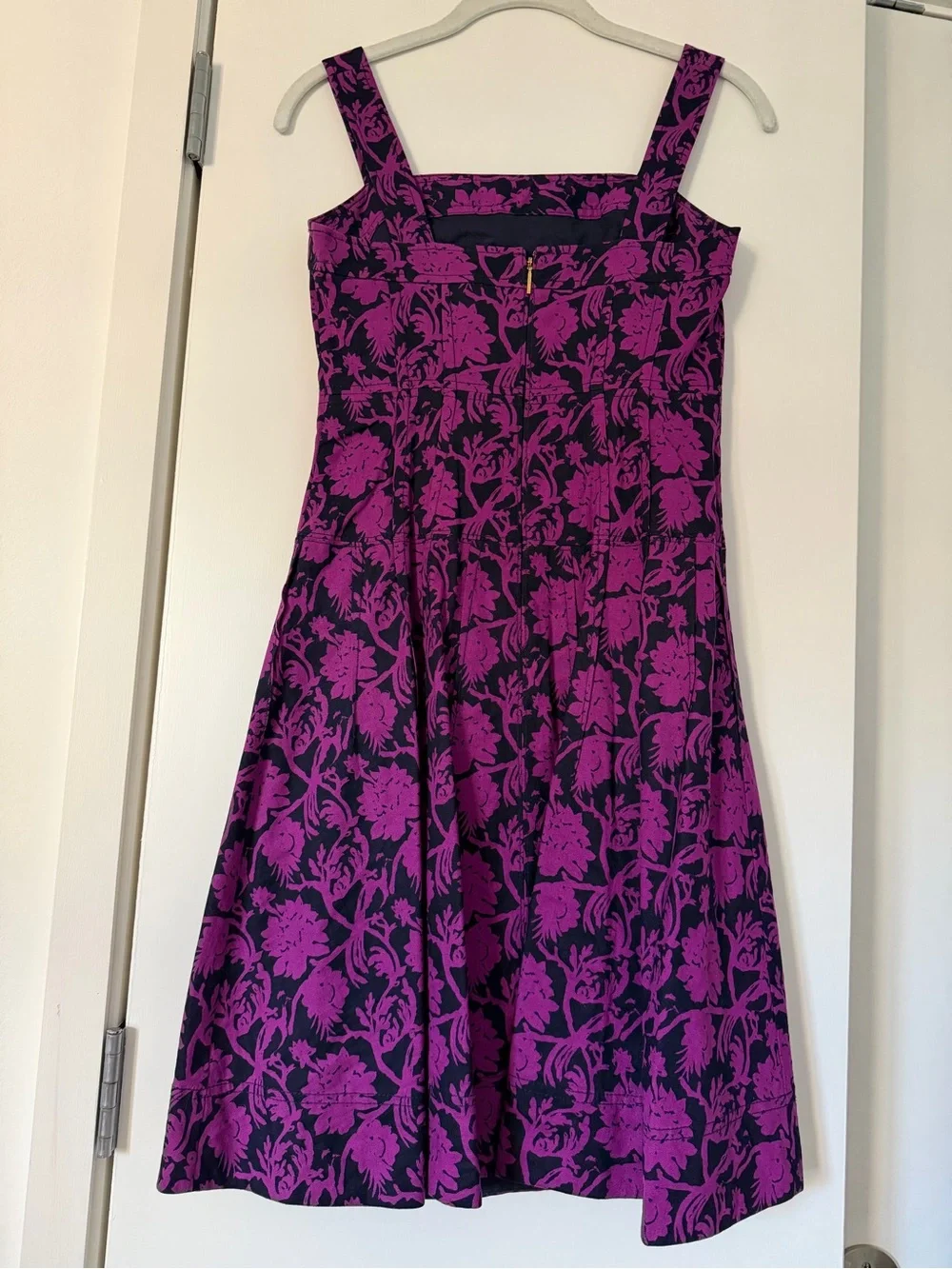 Tory Burch Black and Purple Floral Midi Dress with Wide Straps